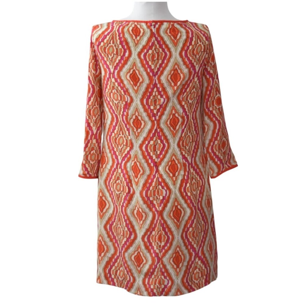 Shoshanna Mikala Silk Shift Dress Womens 2 Geometric Print Orange Pink Tan Cream - Picture 2 of 6